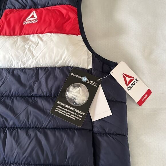 Reebok Puffer Vest Mens 2XL Red White Blue Zip Pockets - Picture 3 of 4
